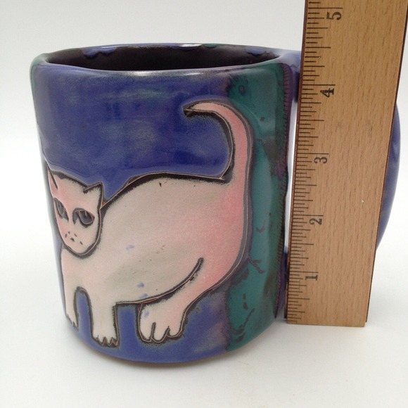 Mara Mexico Tan Pink Cat and Tan Dog Coffee Mug Hand Painted Handmade Folk Art - Picture 7 of 7